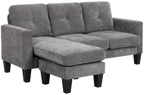 Sofá Chaise Longue Sofá em Forma de L Estofado em Poliéster Sofá de Canto Reversível 186x130x84 cm Cinzento Escuro