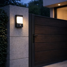 Candeeiro de parede preto com LED IP44 com sensor de movimento - Khuvan