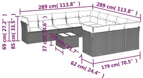 12 pcs conjunto de sofás p/ jardim com almofadões vime PE bege
