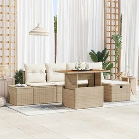 vidaXL Conjunto de Sofá de Jardim com Almofadas Bege Polirattan