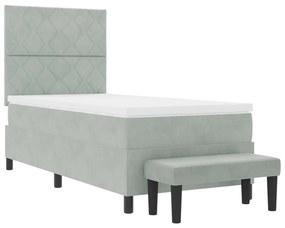 Cama Box Spring com Colchão e Banco Cinza Claro 90x200 cm Veludo