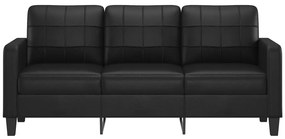 Sofá de 3 lugares 180 cm couro artificial preto