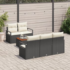 Conjunto de Sofá de Jardim com 6 Peças e Almofadas Preto Vime PE Acáci
