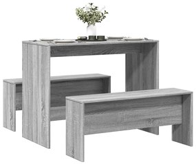 vidaXL 3 pcs conj. mesa jantar e banco deriv. madeira cinzento sonoma