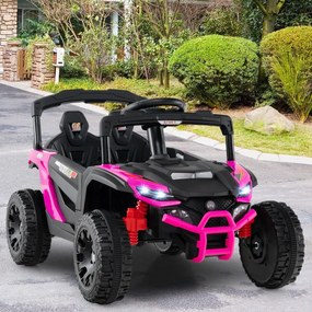 Carro elétrico infantil de 12 V, com comando à distância, 3 velocidades, luzes LED, música, buzina, veículo a bateria para crianças, Rosa