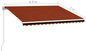 Toldo retrátil manual 450x300 cm laranja e castanho