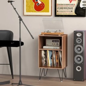 Estante para discos vinil de 3 níveis com estação de carregamento Estante 4 divisórias 48 x 40 x 88 cm cor nogueira