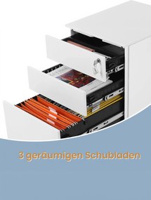 Bloco gavetas escritório com rodas 52 x 39 x 60 cm, com 3 gavetas branco