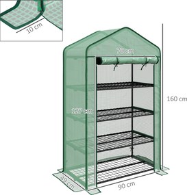 Estufa de jardim 90 x 49  x 160 cm para varanda com prateleiras, 4 níveis, , aço galvanizado, cobertura removível em PE de alta densidade, verde