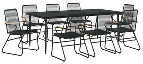 9 pcs conjunto de jantar para jardim vime de PVC preto