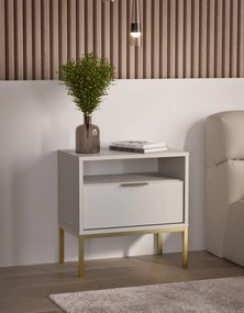 Mesa de Cabeceira "AUSTIN" - 45×55×33 cm - Creme e Dourado - Design Mo