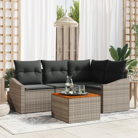 Conjunto de Sofá de 5 Peças para Jardim com Almofadas Cinza Polirattan