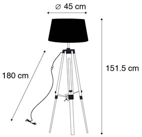 Luminária de pé natural com abajur de linho branco 45 cm - Tripé Design,Industrial,Retro