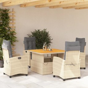 vidaXL 5 pcs conjunto de jantar p/ jardim com almofadões vime PE bege