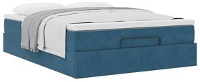 Estrutura de cama otomana com colchão 140x200 cm azul escuro