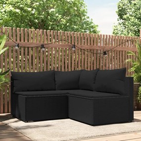 vidaXL 3 pcs conjunto lounge de jardim c/ almofadões vime PE preto