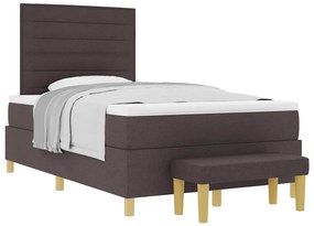 Cama Box com Colchão e Banco Marrom Escuro 120x190 cm Tecido