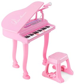 Teclado de piano infantil de 37 teclas com banco e microfone - branco