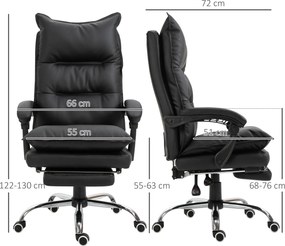Cadeira de escritório, ergonómica em couro sintético com assento largo e almofadado, encosto reclinável, altura ajustável, braços e apoio para os pés