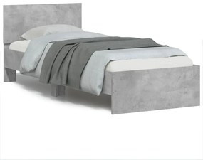 Estrutura de cama c/ cabeceira/luzes LED 90x190cm cinza cimento