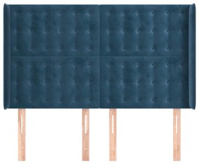 Cabeceira cama c/ abas veludo 147x16x118/128 cm azul-escuro
