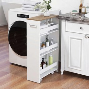 Carrinho de Arrumação Estreito para Cozinha, 47,5 x 20 x 80,5 cm, 4 Níveis, Carvalho+Branco