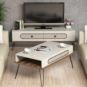 Conjunto de Mobiliário de Sala de Estar Ekol – Creme – TV Unit 145x45x