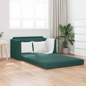 Sofá Cama de Piso 2 em 1 Verde Escuro 124x204x61 cm Veludo