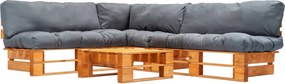 vidaXL Sofás paletes jardim 4 pcs almofadões cinzentos madeira