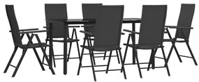 7 pcs conjunto de jantar para jardim vime PE preto
