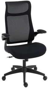 Cadeira de Escritório Ergonómica com Suporte Lombar e Apoios de Braços 3D Dobráveis Função de Basculante 64x65x108-118 cm Preto