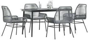 vidaXL Conjunto jantar jardim 5 peças almofadas vidro vime cinzento PE