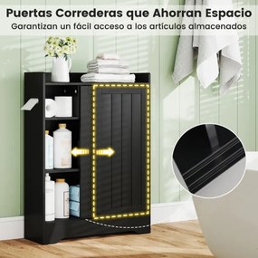 Armário de Cozinha ou Casa de Banho 60 x 20 x 80 cm com porta-papel higiênico, compartimento para escova e prateleiras ajustáveis com 2 portas desliza