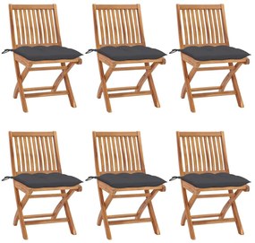 vidaXL Cadeiras de jardim dobráveis c/ almofadões 6 pcs teca maciça