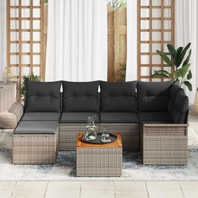 Conjunto de Sofá de Jardim de 7 Peças com Almofadas Cinza em Rattan e