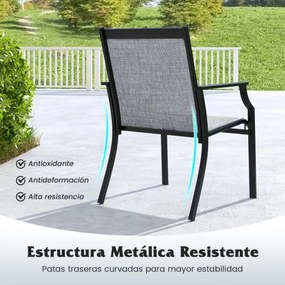 Conjunto de 2 cadeiras de jardim com assento respirável Estrutura metálica Costas altas e apoios de braços ergonómicos Cinzento