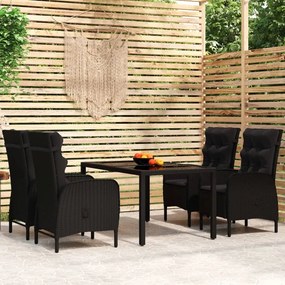 vidaXL 5 pcs conjunto de jantar para jardim vime PE preto