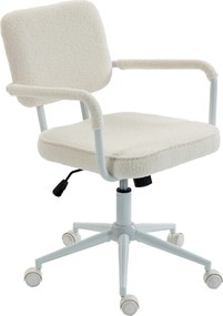 HOMCOM Cadeira de escritório em Sherpa-Fleece, giratória com função 360° de rotação, função de balanço, ajustável em altura, com rodízios de PU, creme | Aosom Portugal