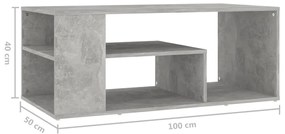 Mesa de centro 100x50x40 cm derivados madeira cinzento cimento
