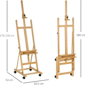 Cavalete de Pintura Dobrável 238 cm Cavalete de Madeira com Rodas Altura Ajustável Bandeja Madeira