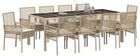 Conjunto de Jantar para Jardim 11 pcs Bege 250 x 100 x 75 cm