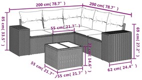 6 pcs conj. sofás jardim com almofadões vime PE cinzento-claro