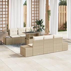 Conjunto de Sofá de Jardim de 7 Peças com Almofadas Bege em Rattan Pol