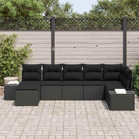 Conjunto de Sofá de Jardim de 7 Peças com Almofadas em Vime Preto