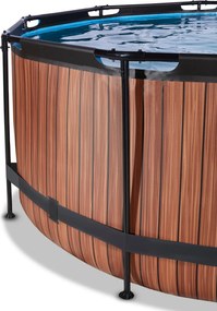 Piscina redonda Wood de 360 x 122 cm com bomba de filtro de areia, cobertura e bomba de calor - castanha