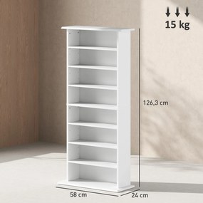 Organizador para CDs e DVDs com 8 compartimentos e 6 prateleiras ajustáveis 58 x 24 x 126,3 cm, capacidade máxima de 360 CDs/185 DVDs e Blu-rays, bran