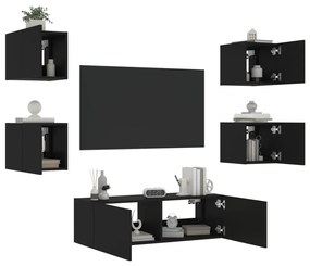 vidaXL 5 pcs móveis de parede para TV com luzes LED preto