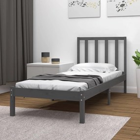 vidaXL Estrutura de cama solteiro 90x190 cm pinho maciço cinza