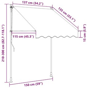 Toldo retrátil manual 150 cm riscas laranjas e brancas