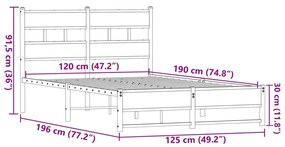 Estrutura de cama sem colchão 120x190cm metal carvalho castanho